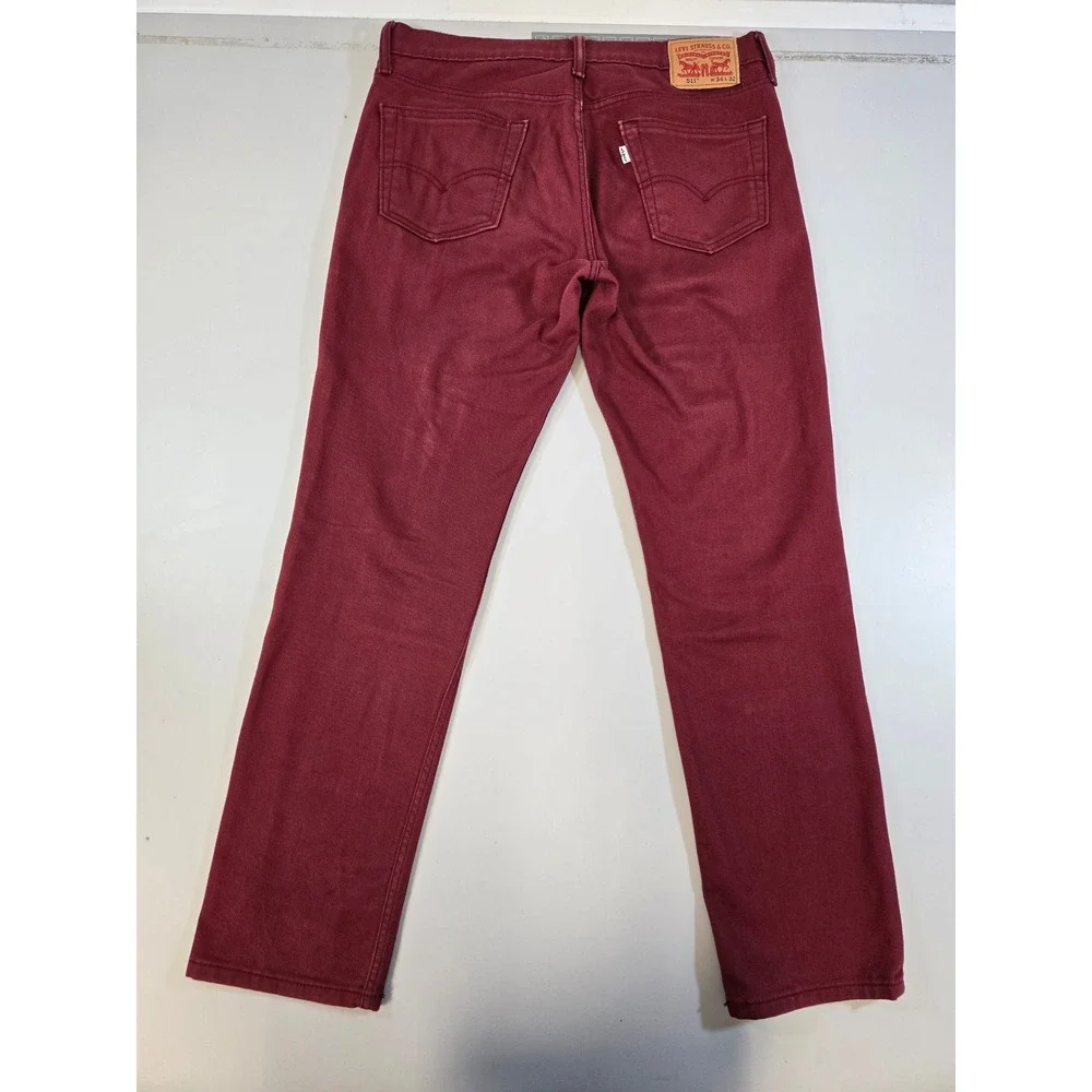 Levis 511 Slim‎ Fit Jeans Mens 34x32 Burgundy Maroon Red Pants 04511-1907